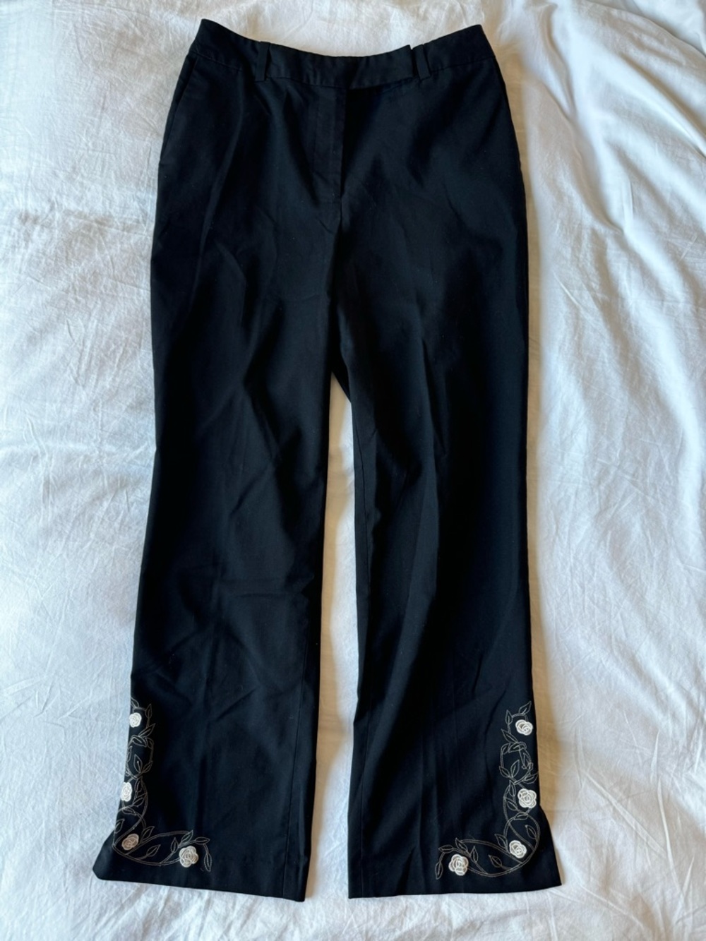 Womens vintage Ann Taylor loft black trousers pants y2k floral embroidered
